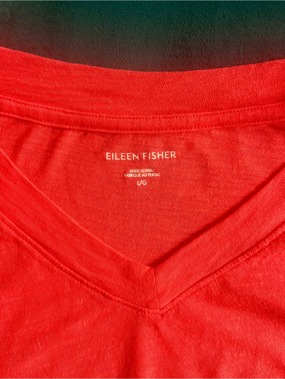 Eileen Fisher Bright Red V-Neck Short Sleeve Tee